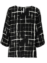 Load image into Gallery viewer, Black Grid 3/4 Sleeve Woven Blouse Scoop Neck