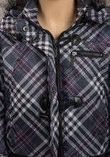 Load image into Gallery viewer, Grey Multi Check Padded Furry Detachable Hood Jacket