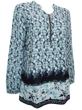 Load image into Gallery viewer, Blue Multi Border Print Zip Front Longsleeve Top