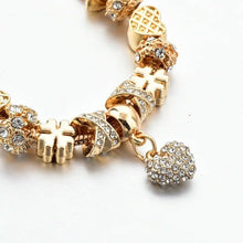 Load image into Gallery viewer, Gold Heart Love Charm & Stars Crystals Rope Chain Pandora Bracelet