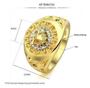 Mens Gold Filled Lion Head Medusa Great Wall Signet Rings