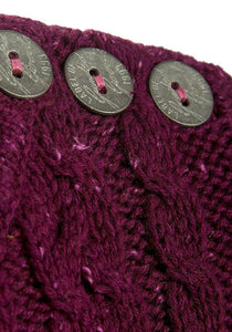 Girls Cable Knit Triple Button Shoulder Roll Edges Cotton Jumper