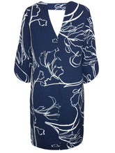 Load image into Gallery viewer, Ladies Navy & White Floral Print Keyhole Back 3/4 Sleeves Dress
