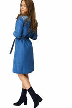 Load image into Gallery viewer, Blue Denim Collared Button Down Belted Dress
