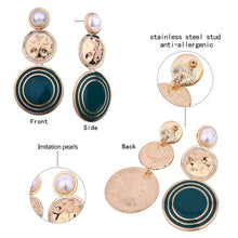 Load image into Gallery viewer, Big Two Tone Statement Metal Pearl Long Drop Dangling Earrings