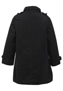 Girls Black Aishty Wool Blend Collared Button Down Lined Thick Winter Coat