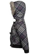 Load image into Gallery viewer, Grey Multi Check Padded Furry Detachable Hood Jacket