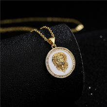 Load image into Gallery viewer, Unisex Gold Round Hairy Head Fashion Medallion White Enamel Pendant Necklace