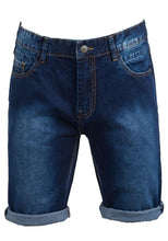 Load image into Gallery viewer, Mens Blue Denim Stretch Cotton Stitching Detail Roll Hem Summer Shorts