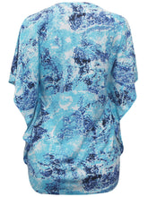 Load image into Gallery viewer, Blue/ Aqua Multi Paisley Printed Kaftan Short Sleeve Blouse