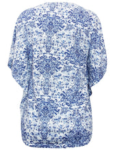 Load image into Gallery viewer, Blue/ Aqua Multi Paisley Printed Kaftan Short Sleeve Blouse
