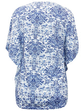 Load image into Gallery viewer, Blue/ Aqua Multi Paisley Printed Kaftan Short Sleeve Blouse