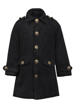 Load image into Gallery viewer, Girls Black Aishty Wool Blend Collared Button Down Lined Thick Winter Coat