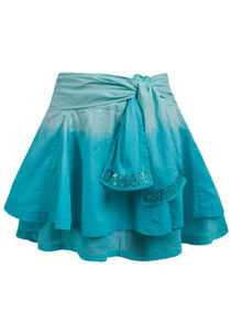 Girls Aqua Dyed Double-layered Back Belted Skirt