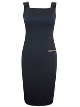 Load image into Gallery viewer, Black Pinny Pinafore Style Waist Gold Zip Dress
