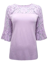 Load image into Gallery viewer, Lilac Floral Lace Insert Flare 3/4 length Sleeves