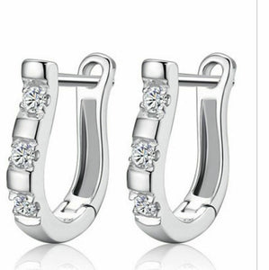 925 Silver Small U Shaped Crystal Hoop Huggies Earrings