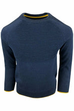 Load image into Gallery viewer, Boys Navy Ribbed Cotton Knitted Yellow Trim Jumper
