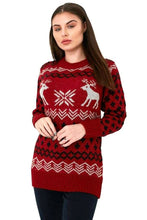Load image into Gallery viewer, Red Reindeers and Snowflake Print Christmas Jumper