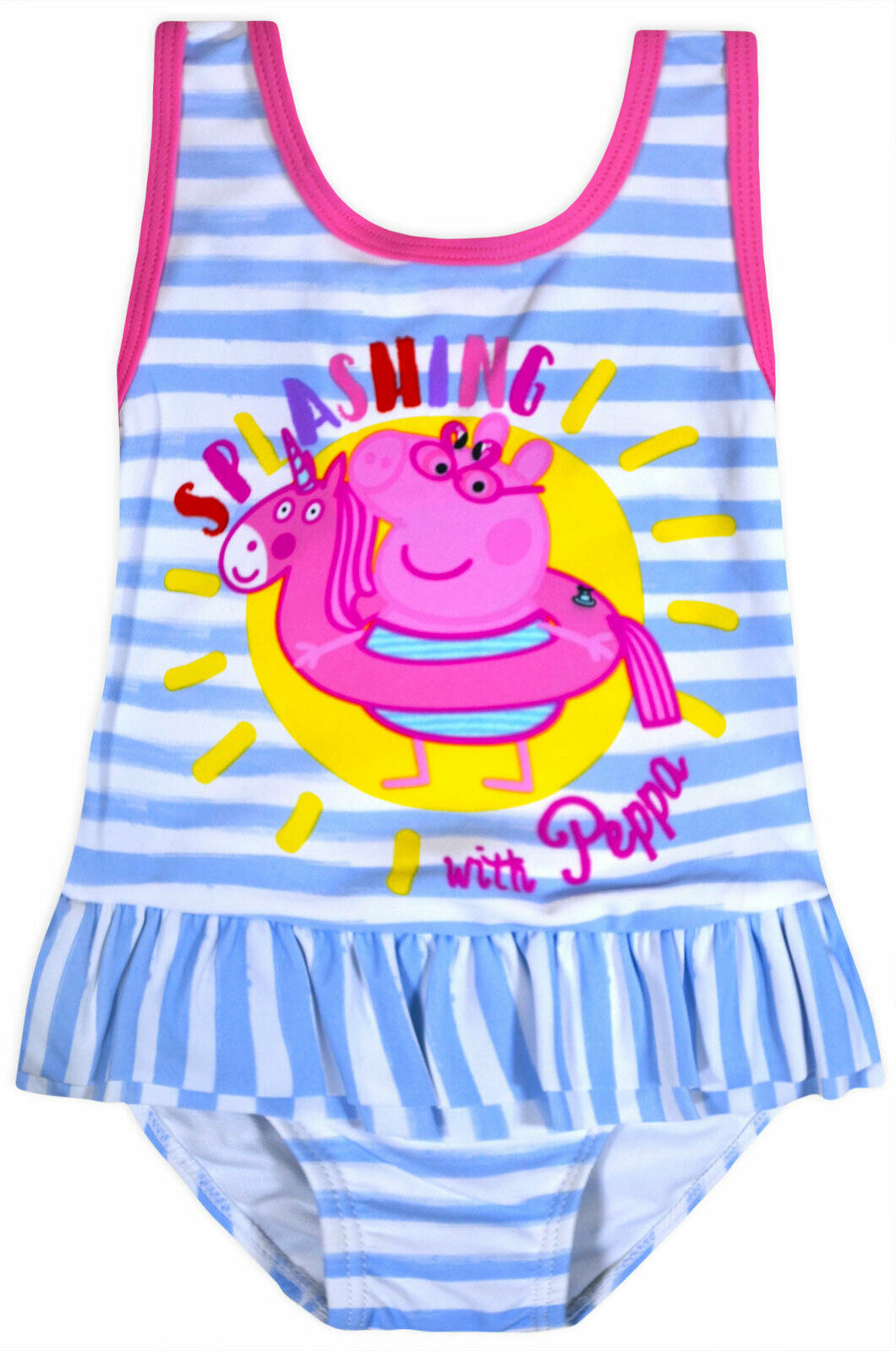 Girls Peppa Pig Stripe Splashing With Peppa Swimming Costume