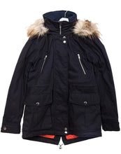 Load image into Gallery viewer, Girls Midnight Blue Detachable Furry Trim Hood Parka Winter Coats