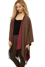 Load image into Gallery viewer, Reversible Knitted Tassel Fringe Poncho Wrap