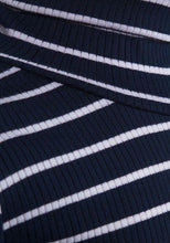 Load image into Gallery viewer, Midnight Blue stripe Roll Neck Ribbed Knitted Cotton Jumper
