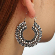 Load image into Gallery viewer, Ladies Vintage Boho Silver Floral Crystal Cutout Hook Earrings