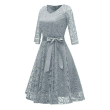 Load image into Gallery viewer, Grey Elegant Lace Crochet Swing 3/4 Sleeve Dress