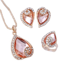 Load image into Gallery viewer, Yellow Gold Filled resin Austrian Champagne Crystal Heart Necklace Set