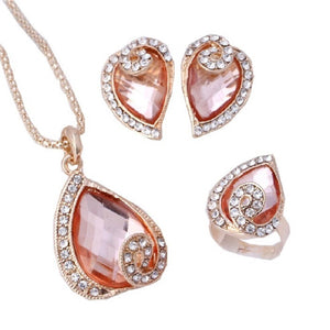 Yellow Gold Filled resin Austrian Champagne Crystal Heart Necklace Set