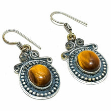 Load image into Gallery viewer, Natural Tiger's Eye Gemstone Handmade Silver Scroll Hook Earring