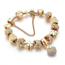 Load image into Gallery viewer, Gold Heart Love Charm & Stars Crystals Rope Chain Pandora Bracelet