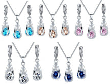 Load image into Gallery viewer, Silver Twirl Ball Water Drop Crystal Earrings & Necklace Set