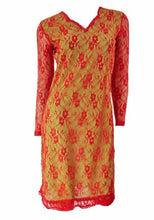 Load image into Gallery viewer, Red Floral Lace Long Sleeve Tunic Womens Dress
