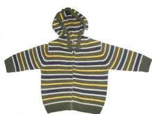 Load image into Gallery viewer, Dark Green Multi Striped Knitted Hooded Cardigan
