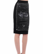 Load image into Gallery viewer, Black Bodycon Midi Skirt with Embellishment.