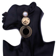 Load image into Gallery viewer, Big Two Tone Statement Metal Pearl Long Drop Dangling Earrings
