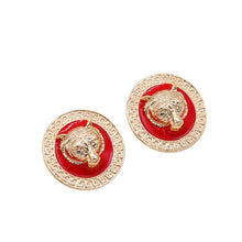 Load image into Gallery viewer, Red Enamel Tiger Head Medusa Pendant Stud Earrings