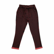 Load image into Gallery viewer, Girls Black Stripes Elasticated Waist Cotton Roll Up Hem Trouser
