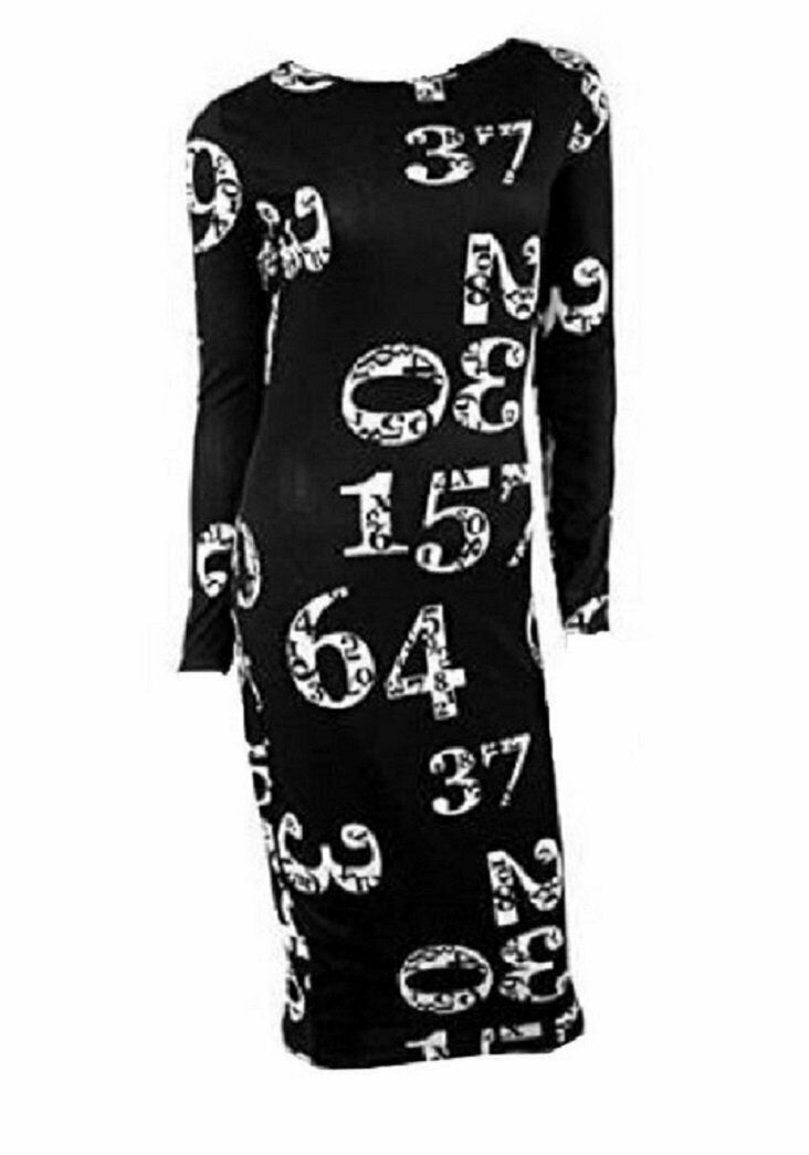 Ladies Black & White Numeric Print Bodycon Dress