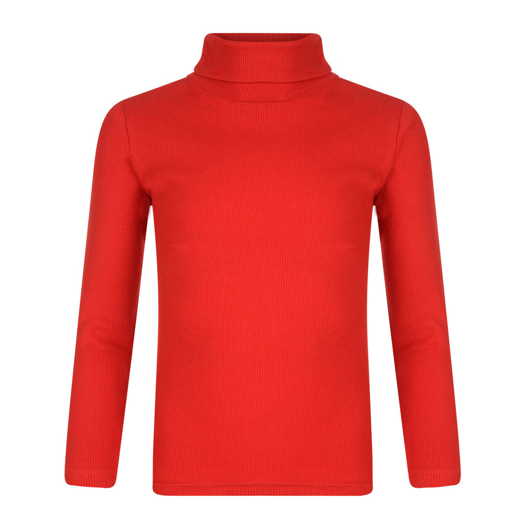 Girls Red Roll Neck Ribbed Knitted Longsleeve Jumper