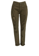 Load image into Gallery viewer, Khaki Ripped Design Cotton Rich Skinny Fit Jeans