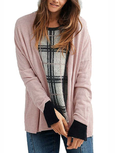 Pink Relaxed Knit Wool Blend V Neck Cardigan