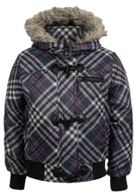 Load image into Gallery viewer, Grey Multi Check Padded Furry Detachable Hood Jacket