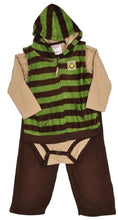 Load image into Gallery viewer, Baby Boys Sleepsuit Green & Brown Striped Hooded 3Piece Romper Set