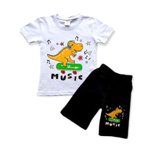 Load image into Gallery viewer, Boys Dino Skating Music Print T-shirt &amp; Short Set
