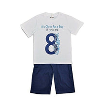 Load image into Gallery viewer, Boys White Cotton OK to BE 8 T-Shirt & Navy Short Set