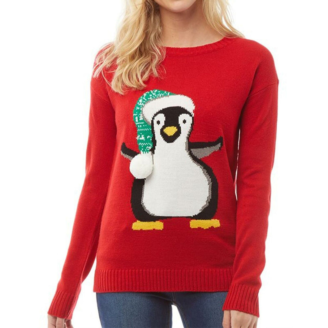 Womens Christmas Penguin Novelty Knitted Jumper