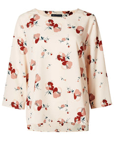 Peach Pink Floral Print 3/4 Sleeve Shell Tunic Top